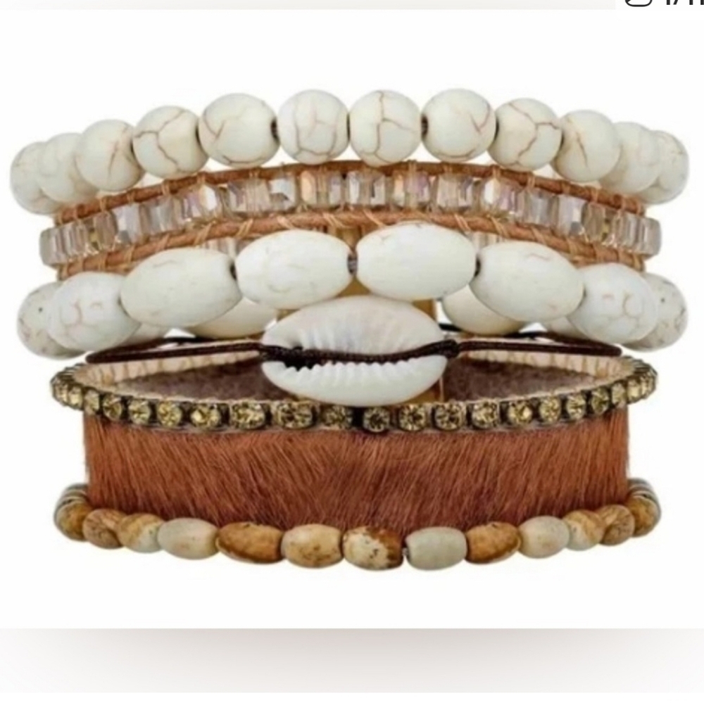 Victoria Emerson Cairo Bracelet Cuff Boho Magnetic Clasp Beads Shell Crystal